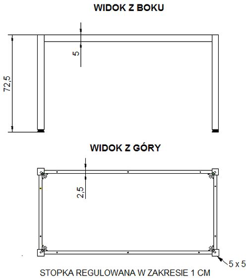 Stelaż Do Stołu I Biurka Ef 57kch Nogi Kwadratowe 5x5 Cm Chrom