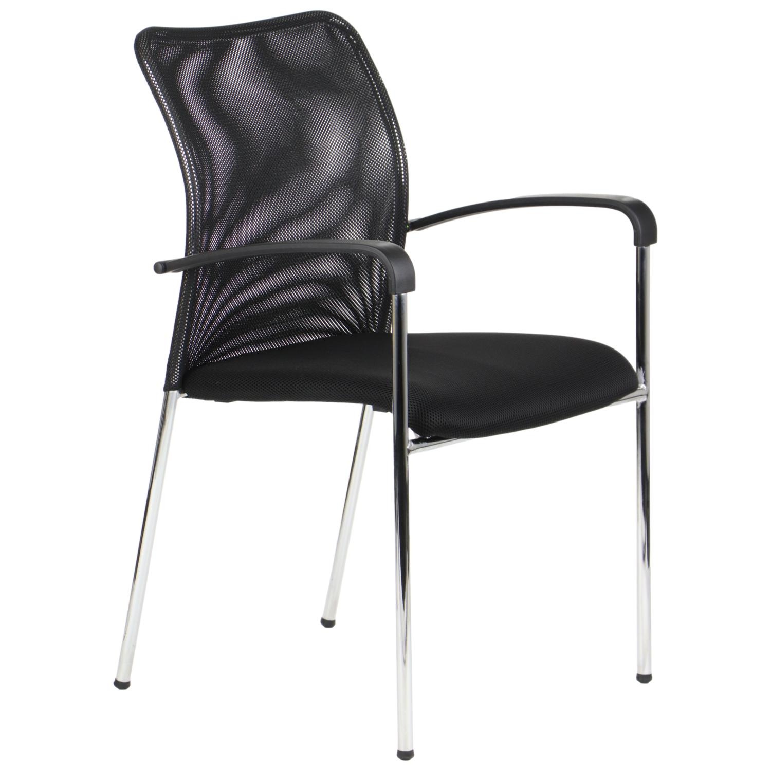 Stabilne krzesło z podłokietnikami . Nogi wykonane z rurki o grubości 18 mm. Oparcie z siatki, siedzisko tapicerowane tkaniną. Ważne : krzesło może się sztaplować.
