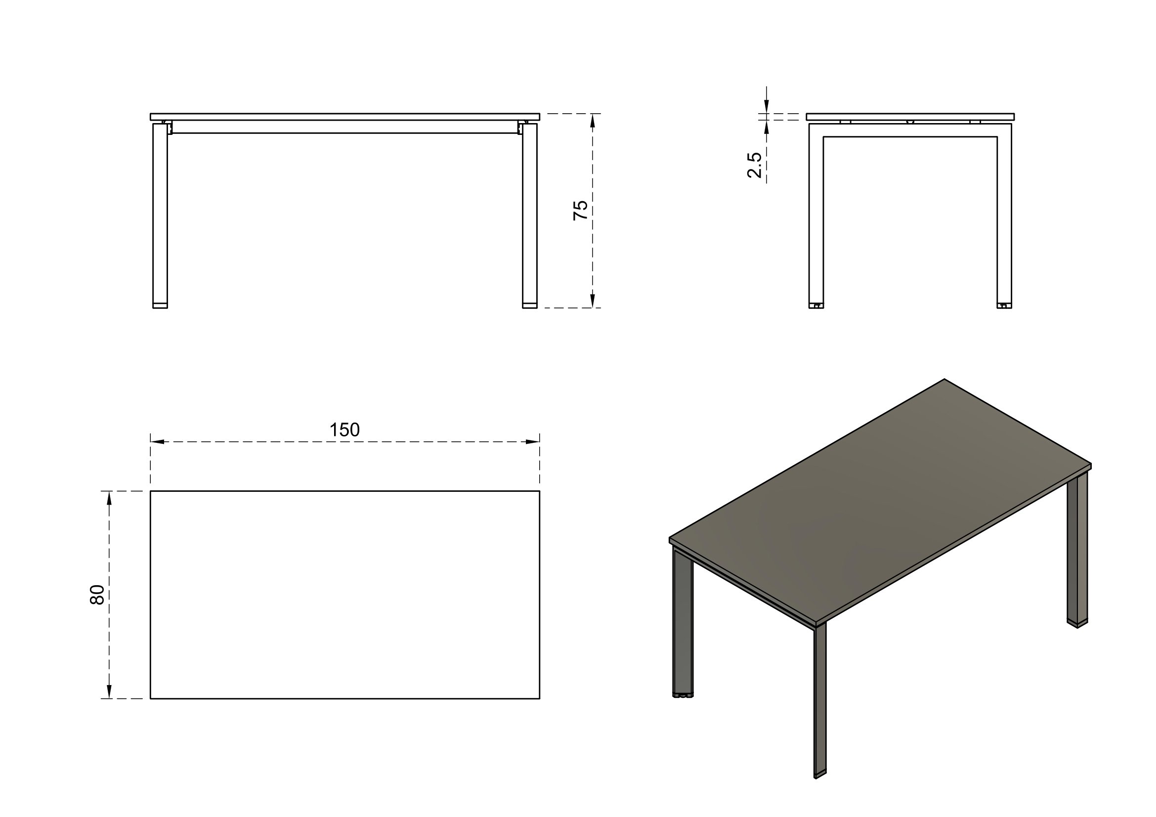 Biurko / Stół PASON Manager Desk 150 x 80 cm – Beżowy Blat / Czarny Stelaż