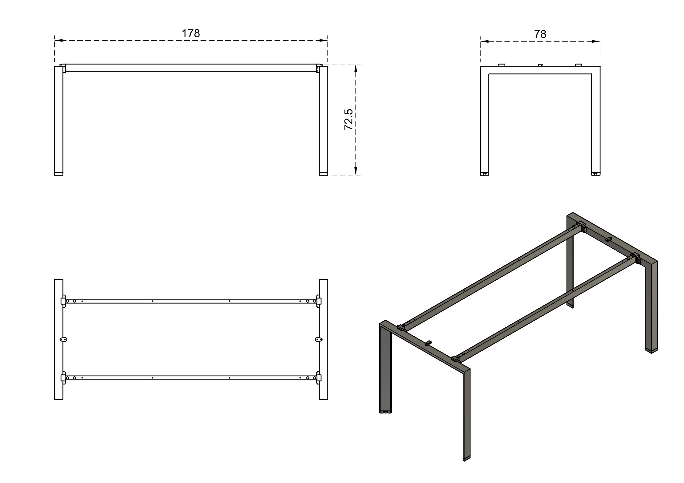Stelaż metalowy do biurka/stołu PASON - MANAGER DESK - CZARNY - 178 x78 cm