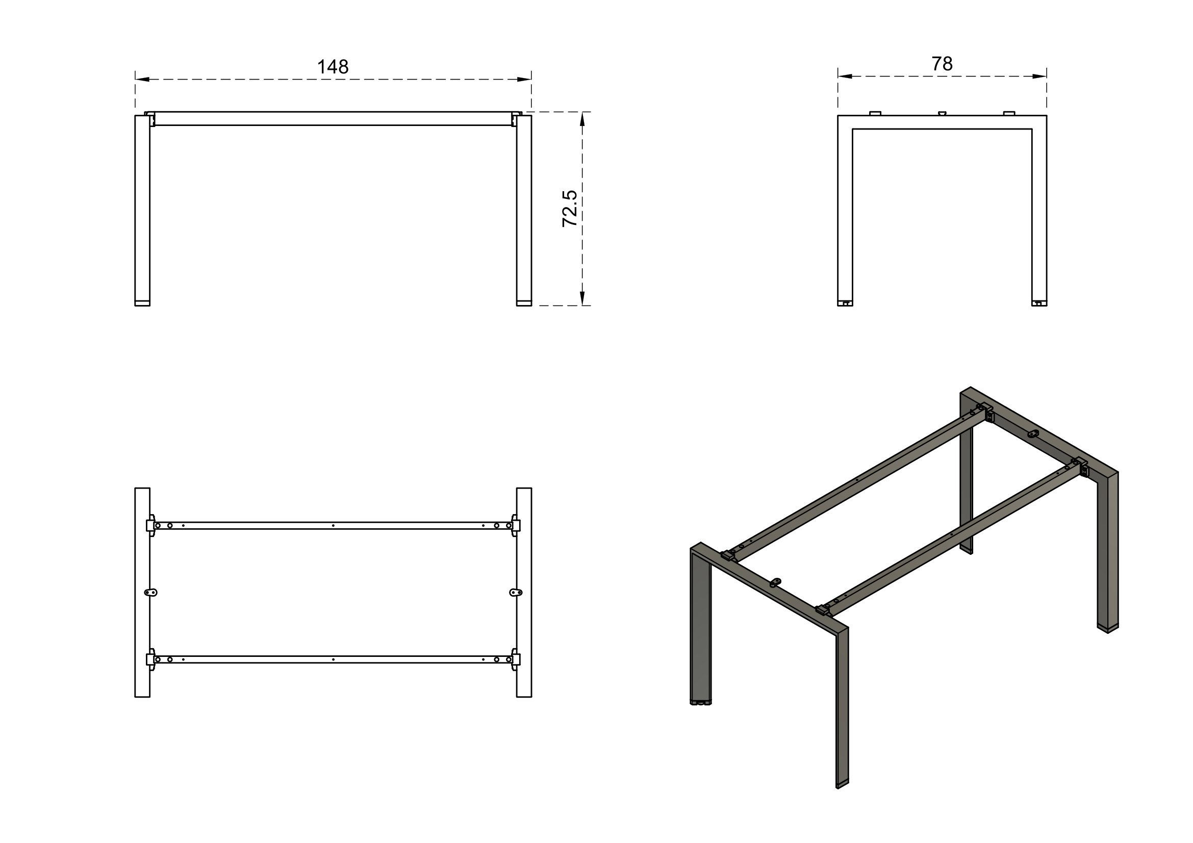 Stelaż metalowy do biurka/stołu PASON - MANAGER DESK - CZARNY - 148 x78 cm