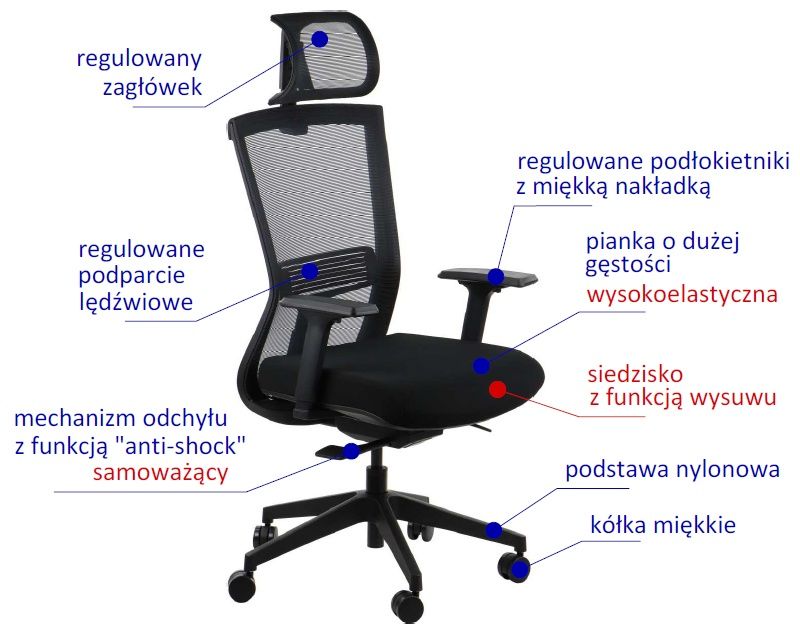 HOPE Fotel obrotowy  czarny/mechanizm samoważący/ATEST