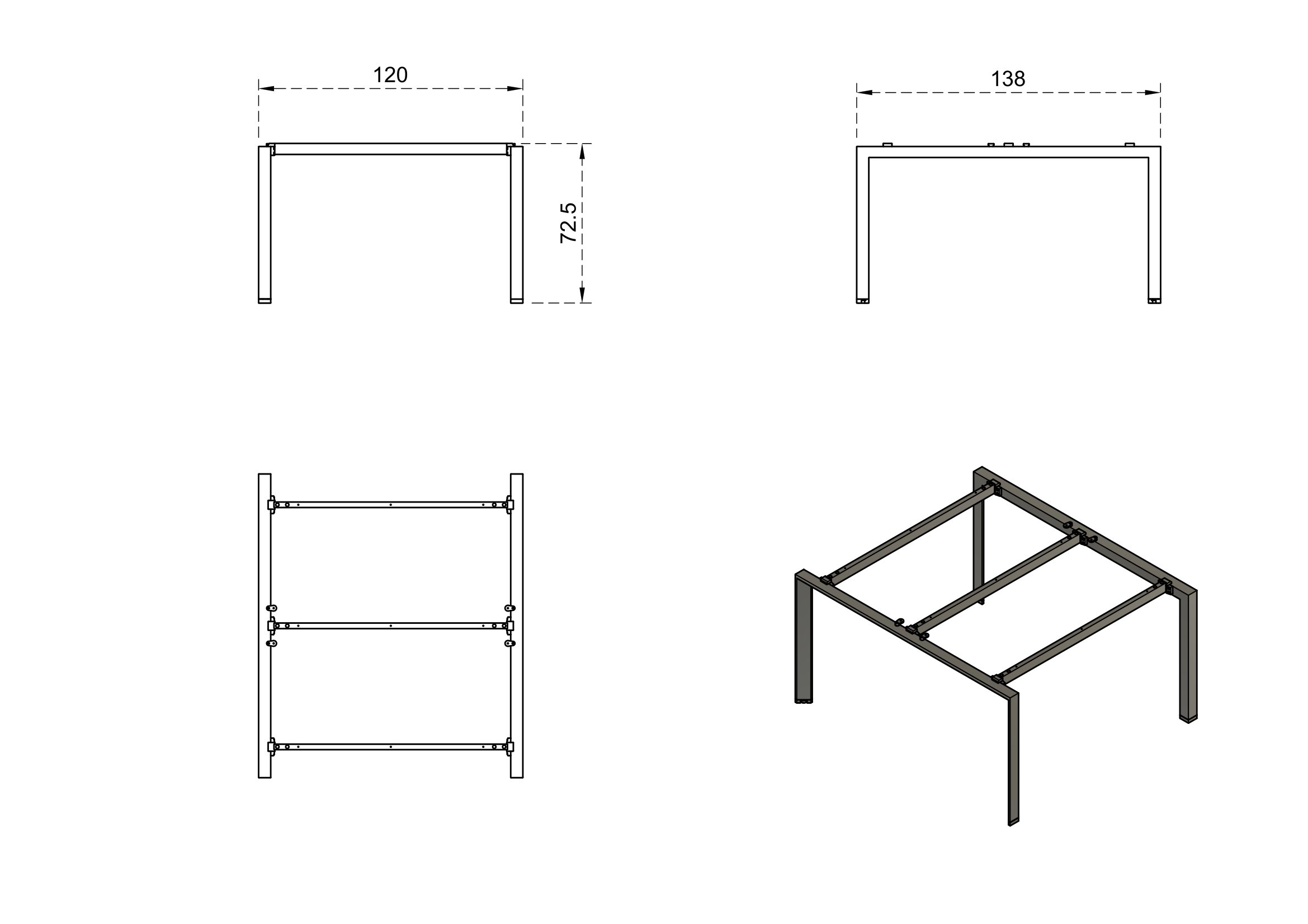 Stelaż do biurka / stołu PASON WORKSTATION 2 / biały 120x138 cm