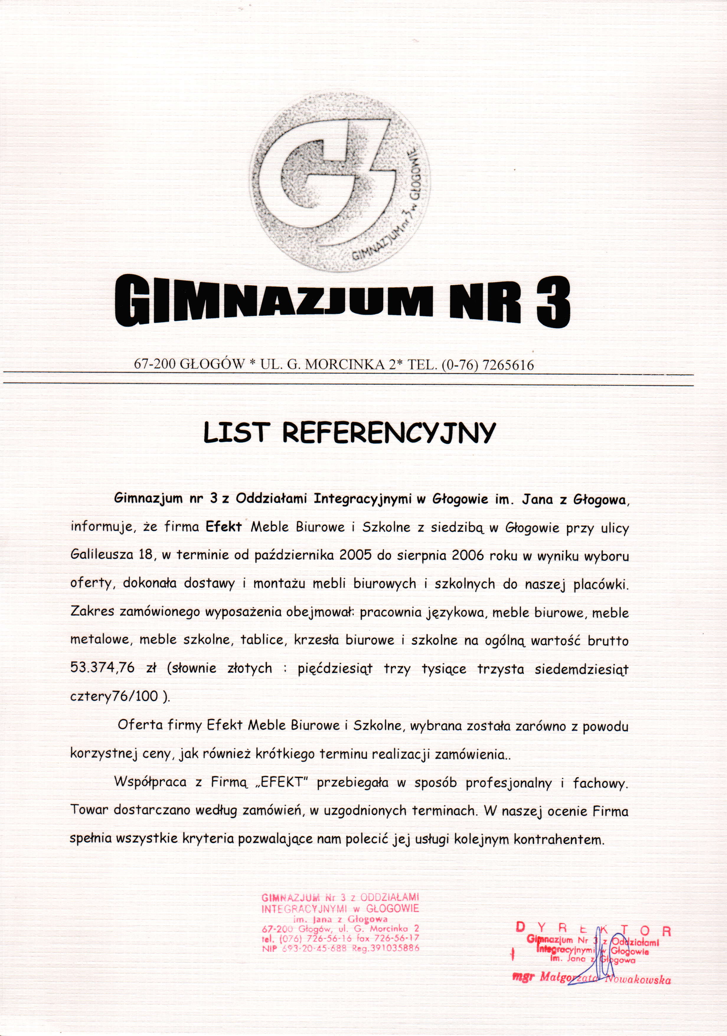 Referencja 2005-2006 Gim3 Głogów