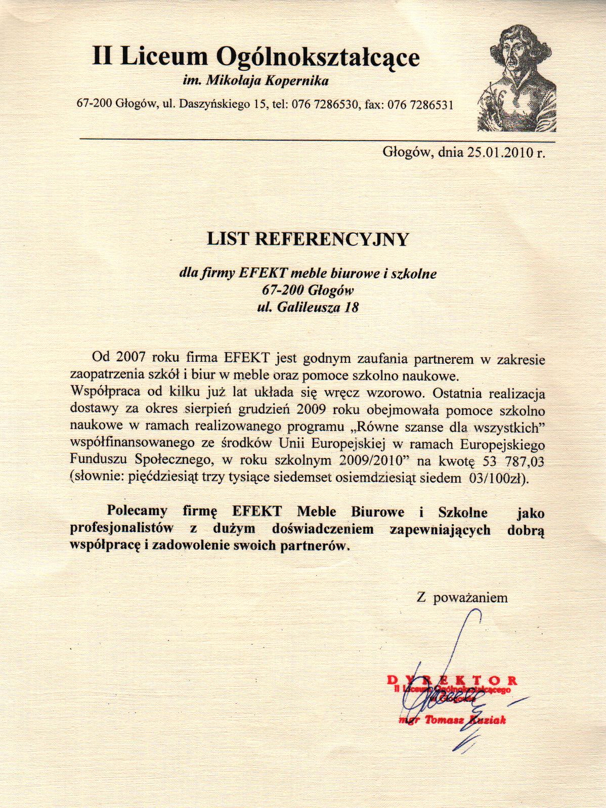 Referencja 2010 II LO GŁOGÓW