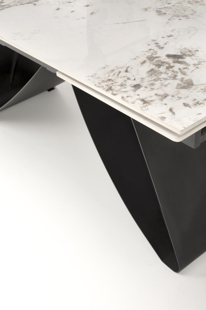 HILARIO stół rozkładany 180-260/90/75/125 cm, blat - biały marmur, nogi - czarny