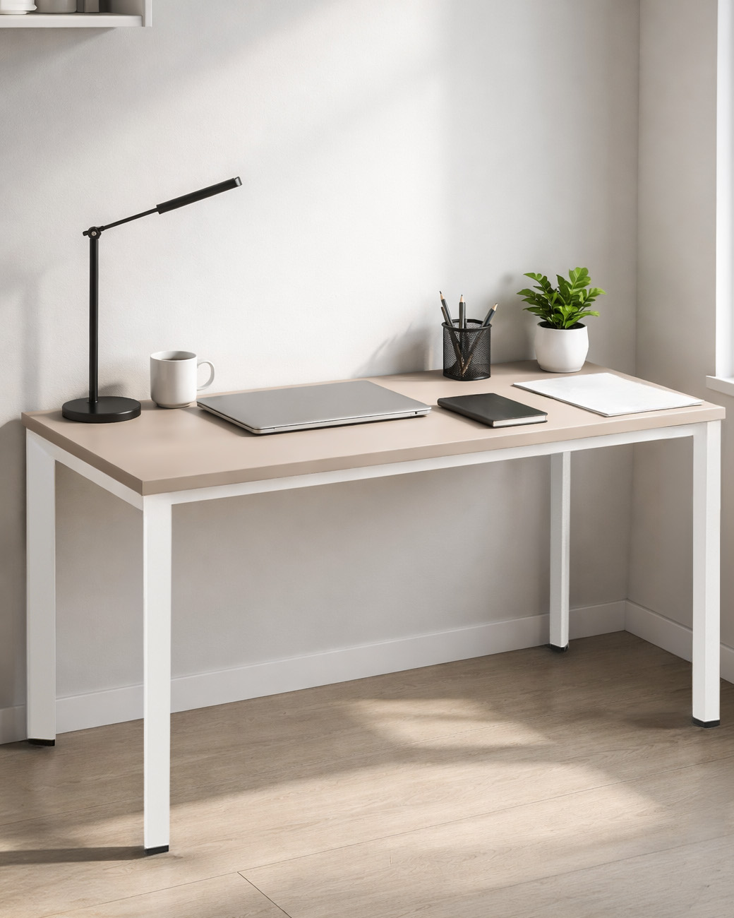 Biurko / Stół PASON Manager Desk 150x80 cm – Beżowy Blat / Biały Stelaż
