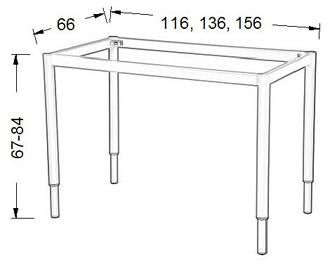 Stelaż regulowany do stołu i biurka 57OR/OA nogi okrągłe fi 5cm - alu - 136x66